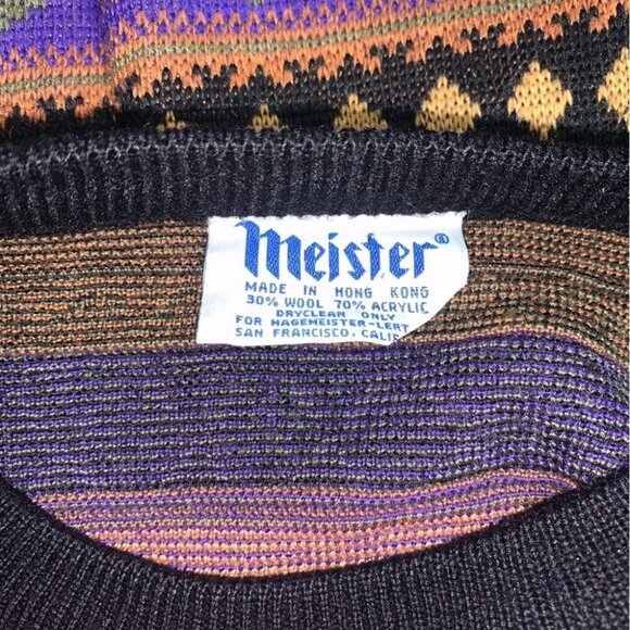 Meister Vintage Sweater Men's Size Extra Large XL‎ Black Purple Wool Knit Jumper - Picture 6 of 8